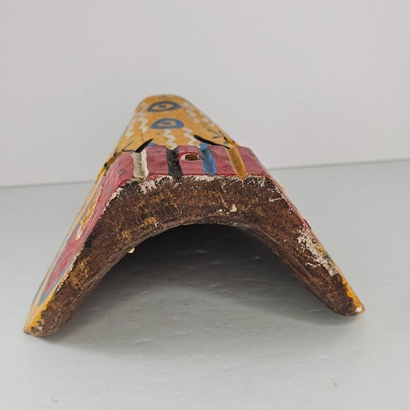 Hand-Painted Wooden Guatemalan Mask With Colorful Tribal Design & Yarn Beard - Picture 8 of 8